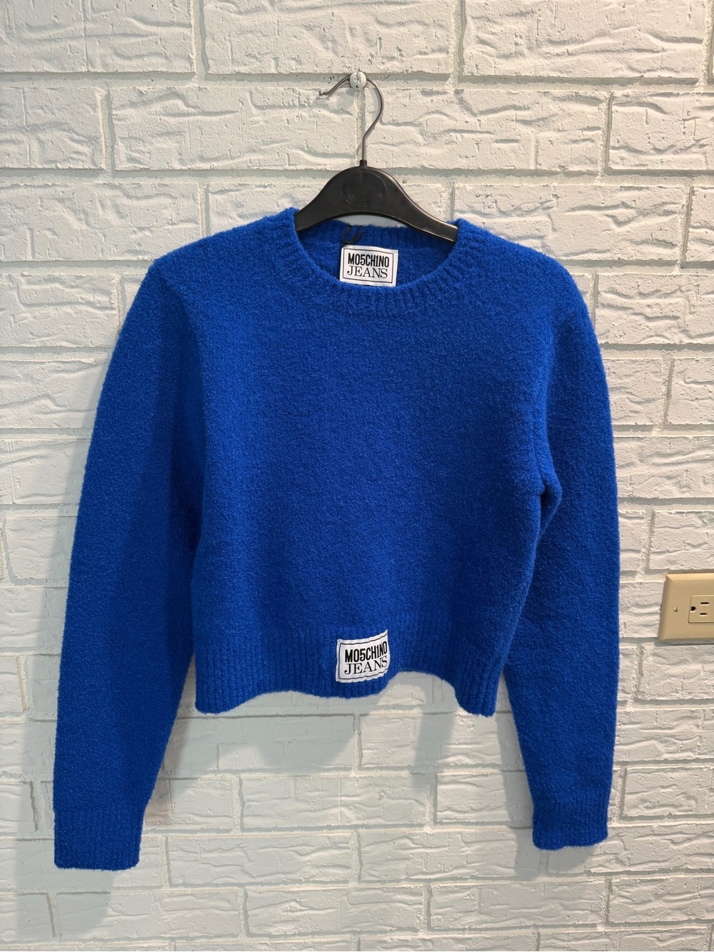 Moschino Blue Textured Crewneck Sweater